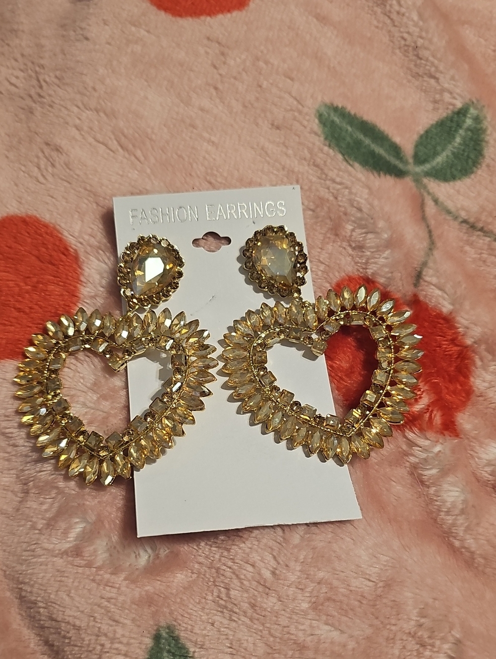 Fashion Jewelry Gold Crystal Heart Drop Earrings